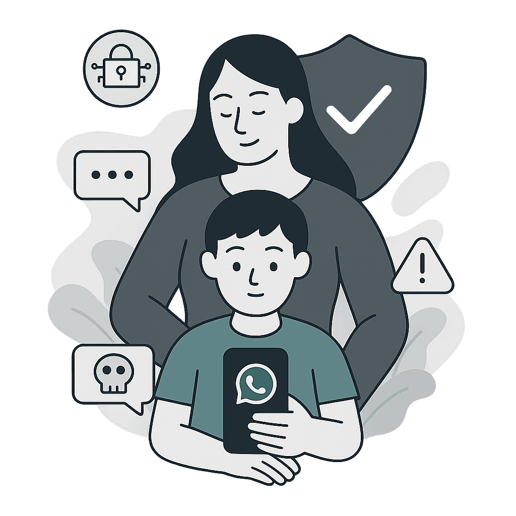Child safety illustration showing WhatsApp protection